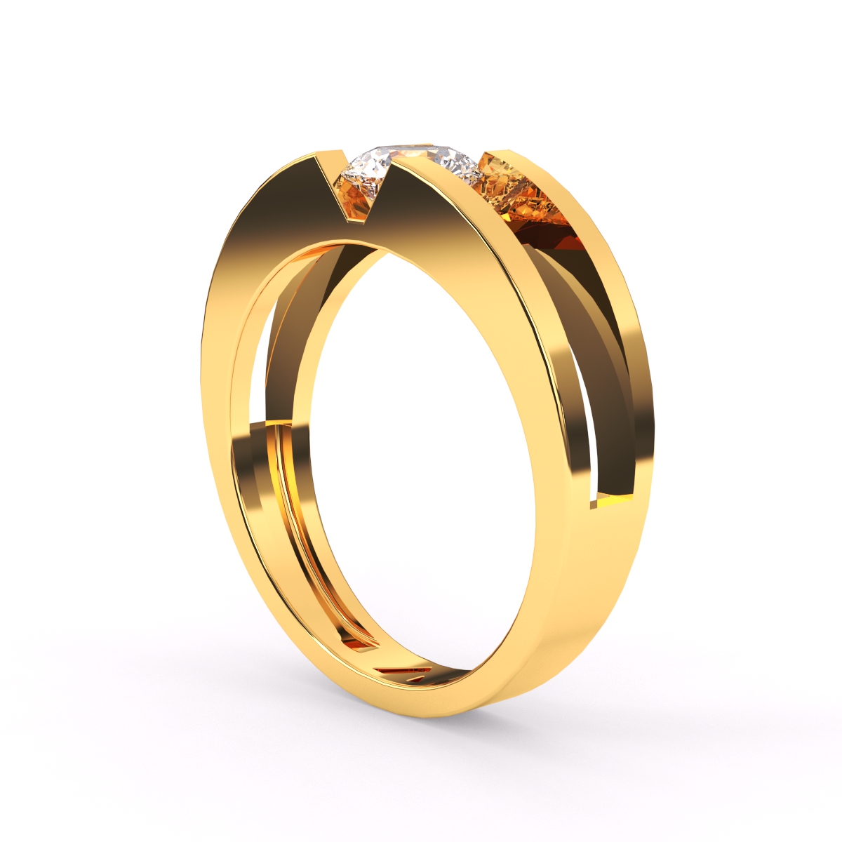 Trendy Round Solitaire Double Band Ring